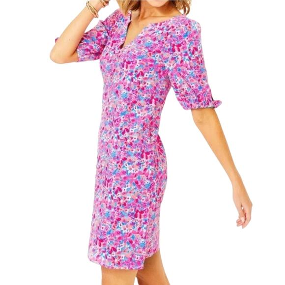 Lilly Pulitzer Dresses & Skirts - Lilly Pulitzer Easley Puff Sleeve Cotton Shift Dress Aura Pink Baby Bloomer S